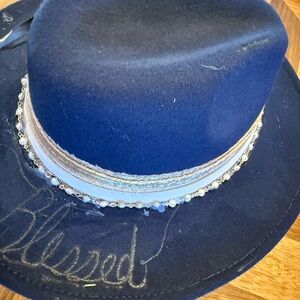 Navy Blue Hat with Embellished Band